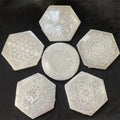 Wholesale Natural Crystals Carved Reiki Evil Eye Tree of Life Selenite Grid Plate for Healing Cup Mat