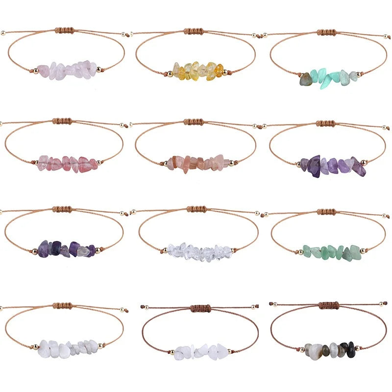 Trend Bohemian Style Tiger Eye Amethyst Fashion Charm Bracelet Irregular Stone Woven Wax Cord with Beach Vibe