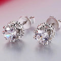 Huitan Beautiful Cubic Flower Round Zircon Stud Earring Girls Chic Dainty Silver Stud Earrings Women