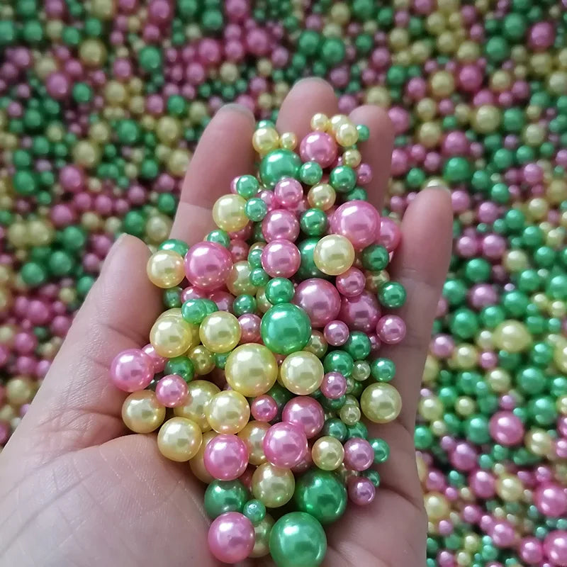 500g DIY Craft 4/5/6/8/10mm Mixed Size Pink Green Acrylic Pearl Beads No Hole Plastic Beads
