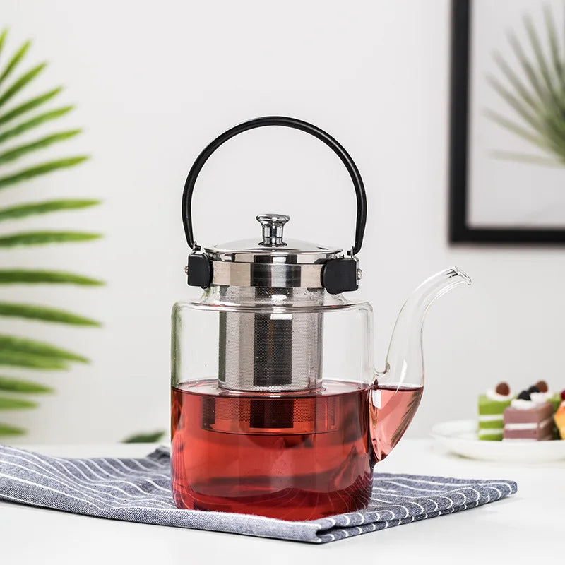 1500ml Stovetop Safe Fine Borosilicate  Glass Teapot with Removable Infuser Perfect for Fruit Flowering Tea