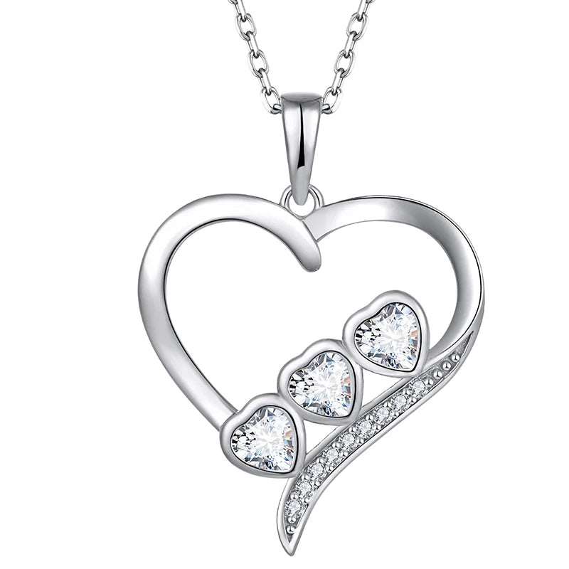 Trendy Necklace Jewelry Heart Pendant 925 Sterling Silver Custom Zircon Setting Chain Necklace Pendant for Women Fashion Gift