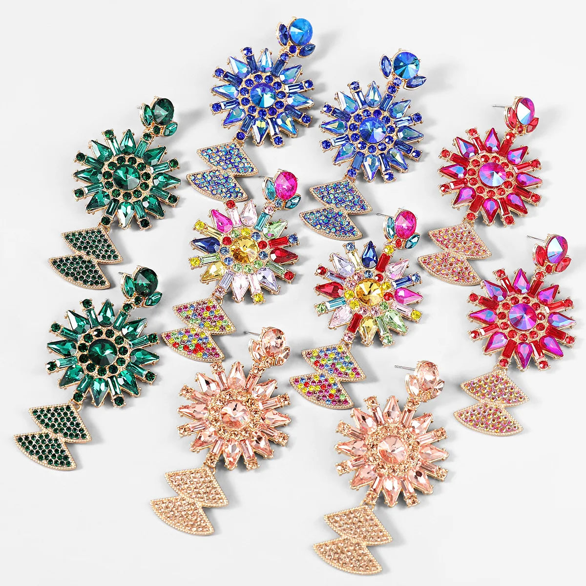 HOVANCI Chandelier Earrings Crystal 12 Bohemian Sunflower Fan Shape Rhinestone Drop Earings