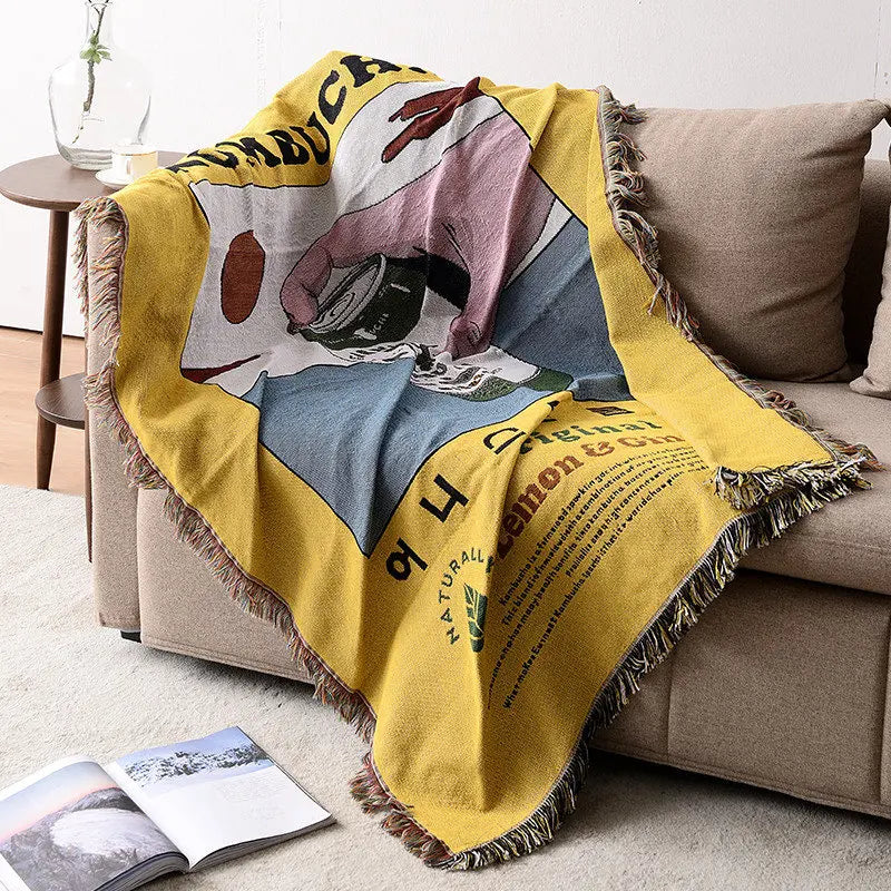 Factory Direct Sale Cartoon Home Textile Chunky Yellow Abstract Anime Tassels Throw Blanket Custom