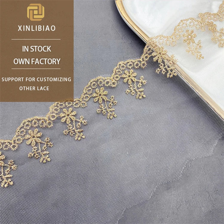 Gold Metal Water-Soluble Lace Mesh Embroidery Dress for Women and Children for Shoes and Bags