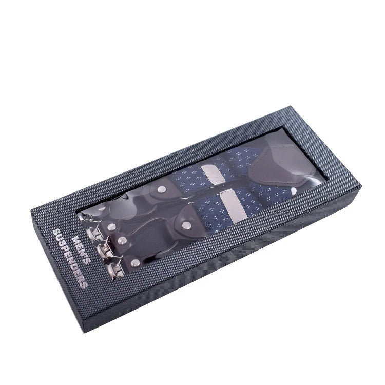 3.5x125cm Fashion Suspenders Leather 6 Clips Brace Male Casual Wedding Party Trousers Strap Husband's Gift With Box