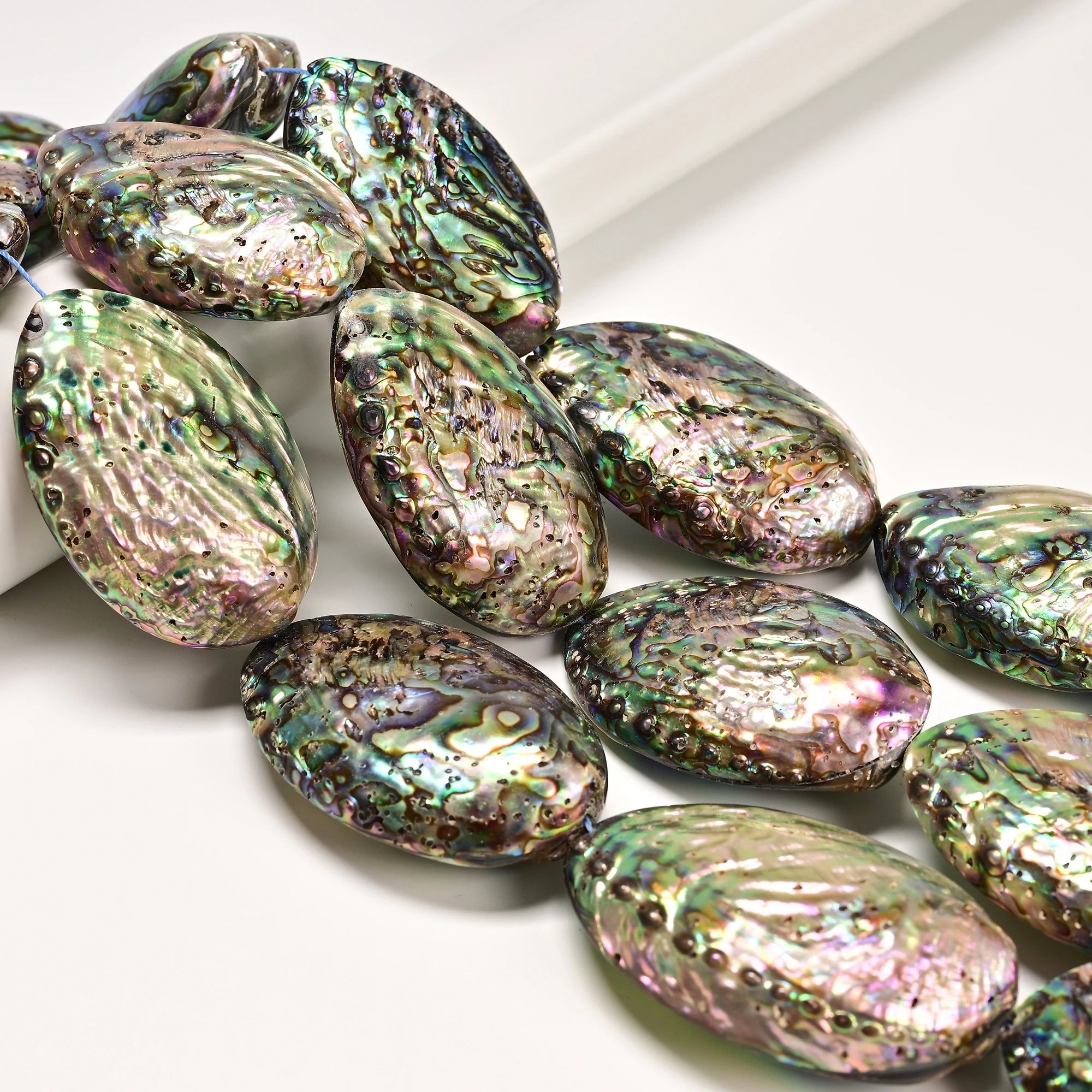 YMJ New Large 40x60mm Natural Abalone Shell Bead Puffy Oval Nugget Shape Beads for Jewelry Making Pendant