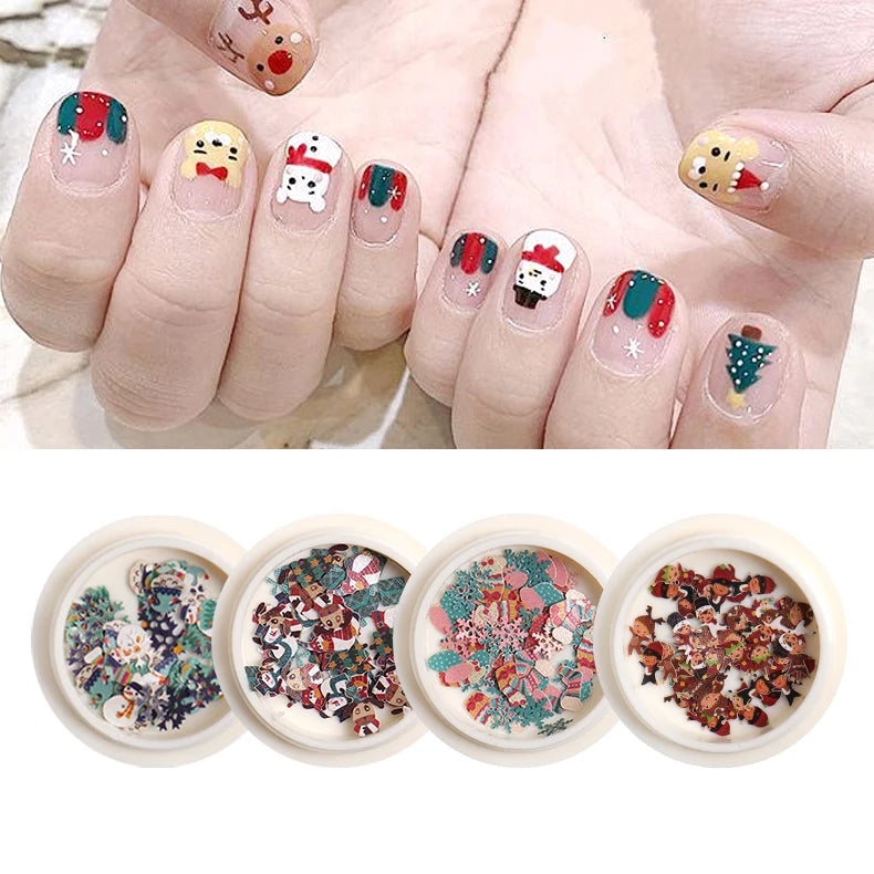 CHRISTMAS NEW YEAR Nail Decor Flake Decals 3D Santa Snowman Sticker Nail Art Accessories