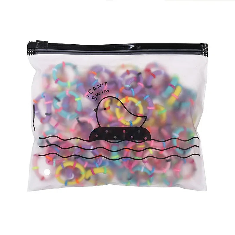 MIO 100pcs/bags Korea Colorful Kids Seamless Hair Ties No Damage Ponytail Holder Hair Rope Elastic Rubber Band for Girls