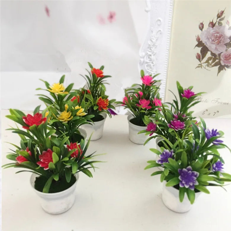 1 Piece Multi-Color Small Lotus Simulation Bonsai Artificial Potted Plants Plastic Office Desktop Ornaments for Home Christmas