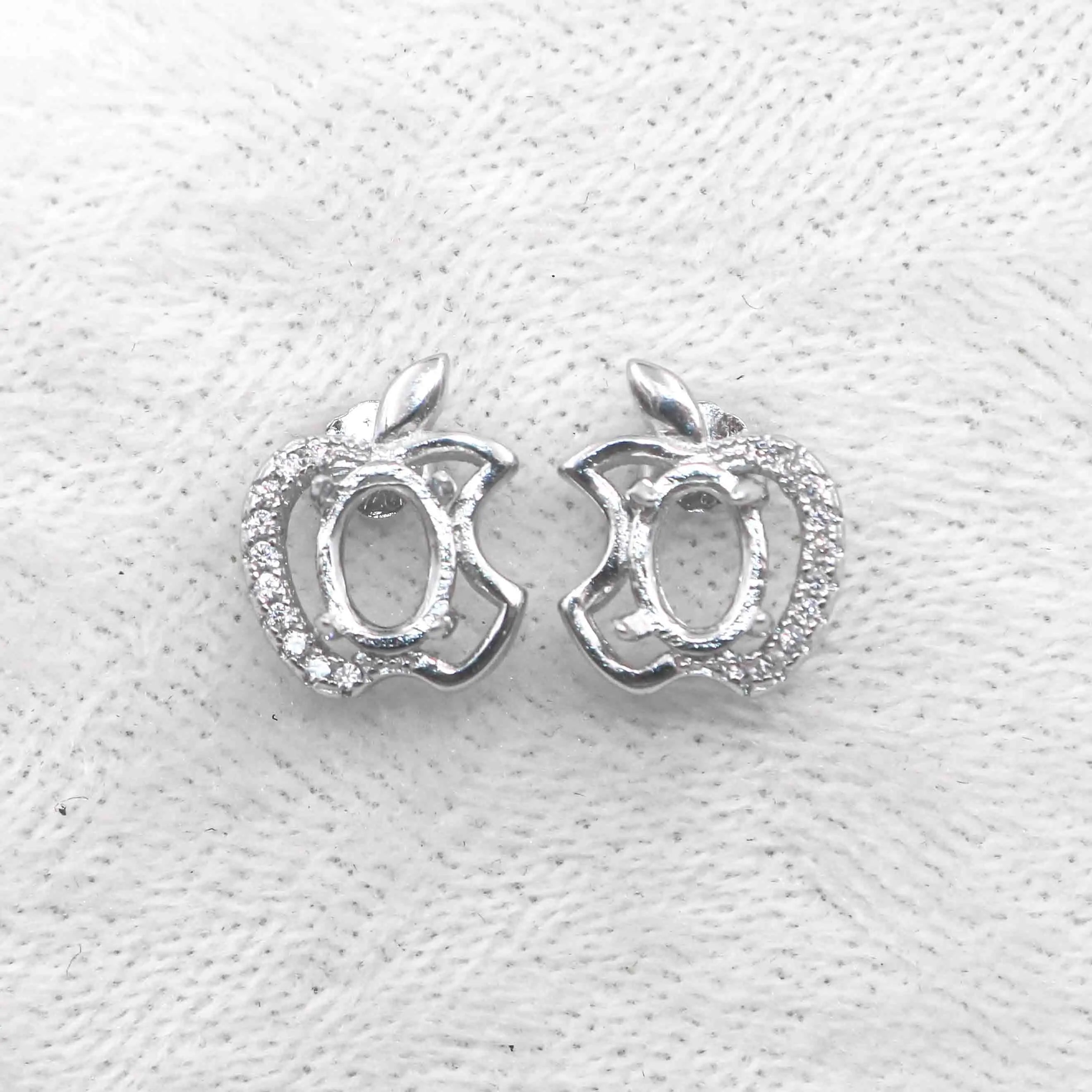 Sterling Silver 5*7mm Semi Mount Stud Earrings Empty Support Blank Claws Setting S925 Base Without Center Stone for DIY Inlay