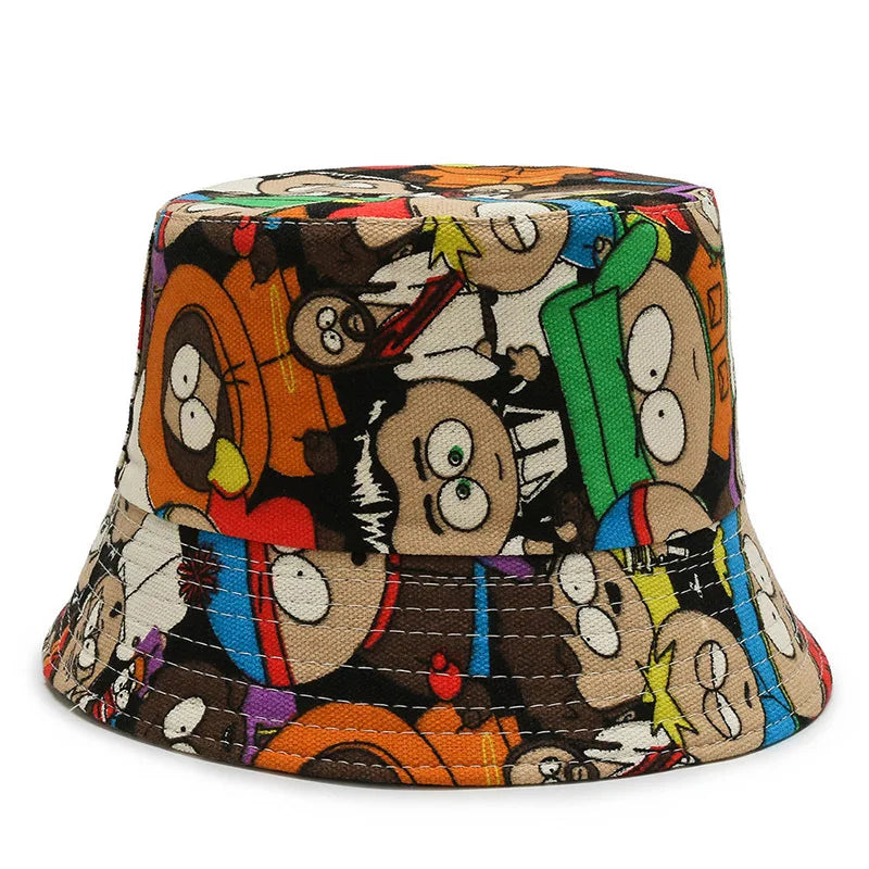 Wholesale Doodle Painting Fisherman-Cap Fashion Sun Shade Beach-Cap Colorful Bucket Hat for Women Man