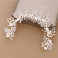 Bridal Headband New Pearl Flower Headband Woven Gold Leaf Tiara Wedding Hair Accessories
