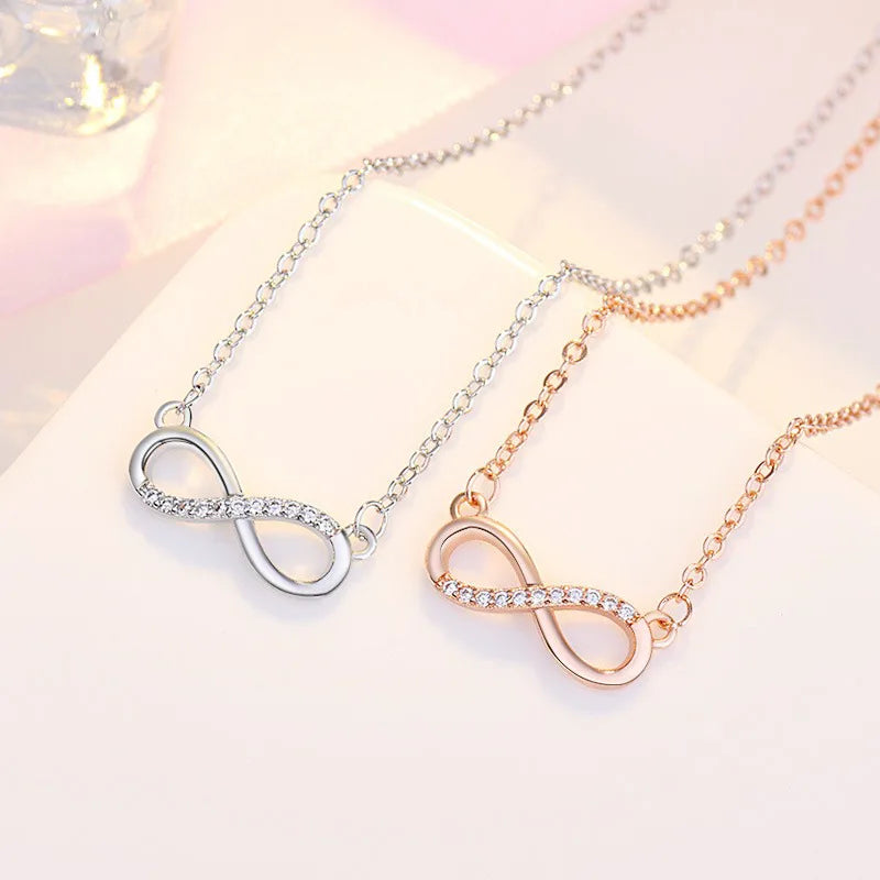 Korean Elegant and Sweet Infinite in Line With Zircon Lucky Necklace Stainless Steel Jewelry Necklace Gifts for Women