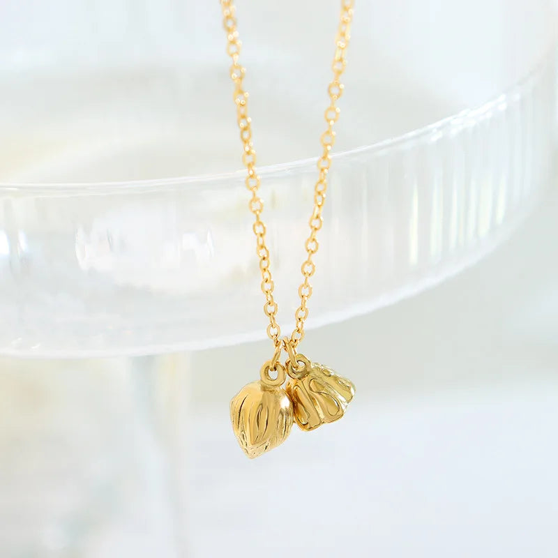 Ethnic Style Purse Lotus Necklace Bracelet Earrings Women's Titanium Steel Material Plated 18K Real Gold Jewelry Set
