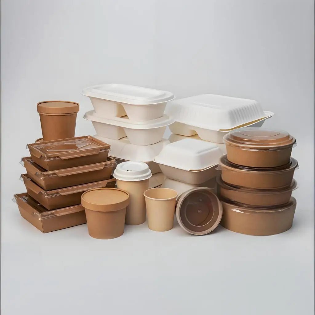 Eco-Friendly Disposable Biodegradable Sugarcane Bagasse Bento Lunch Box White Nature Microwave Safe Fast Food Container Takeaway