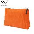 Hot Sale Orange Corduroy Zipper Travel Makeup Bag Portable Fashionable Women's Cosmetic Storage Bag