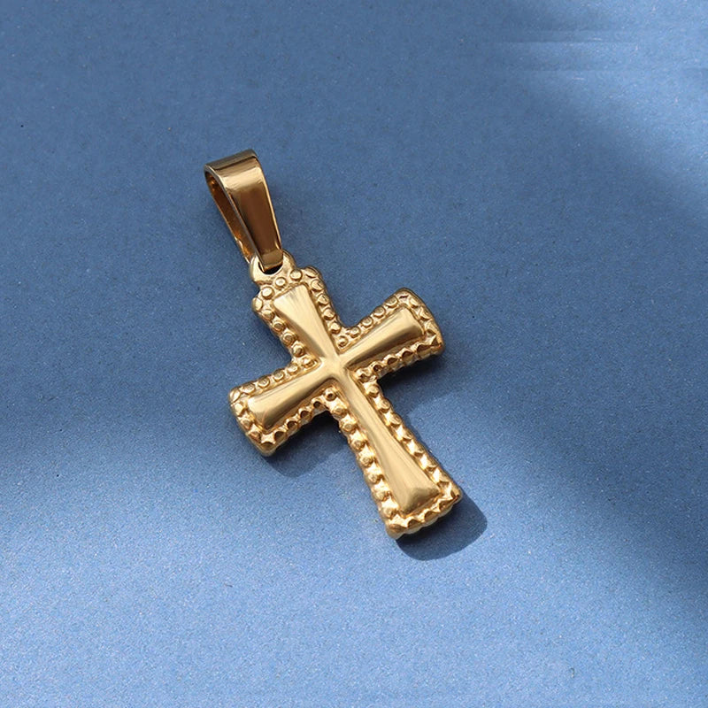18k Gold Cross Necklace Christian Religious Jewelry Gift Simple Classic Crucifix Charm Stainless Steel Cross Pendant