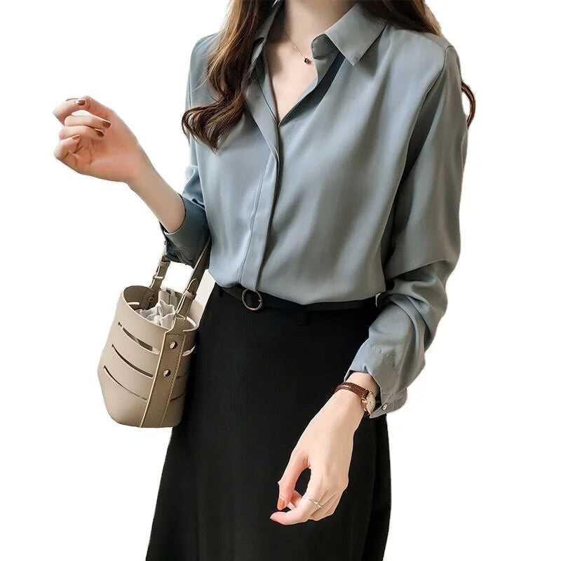 Guangzhou Auyan's Stylish Casual Nylon Chiffon Blouse Long Sleeve with Mandarin Collar a Modern Fashion Statement