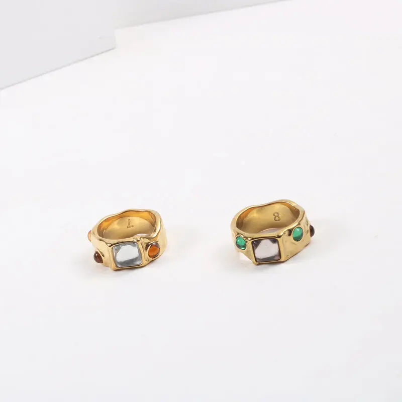 Fenny 18K Gold Plated Wholesale Waterproof Cubic Cindy Colorful Zirconia Band Stainless Steel Finger Ring Trendy for Women