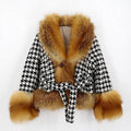 QIUCHEN QC21076 2022 Vintage Breathable Fashion Belted Luxurious Regular Wool Jacket Women's Fox Fur Coat