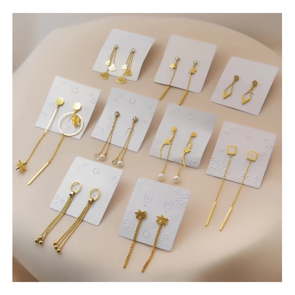 Ready Ship Trendy Stainless Steel Zircon Set Simple Geometric Pendant Statement Gold Plated Dangle Earrings Tassel Fashionable