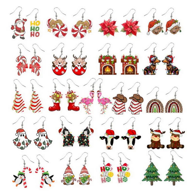 Christmas Acrylic Animals Earrings Snowflake Elk Bells Sheep Dinosaur Stud Earrings for Women