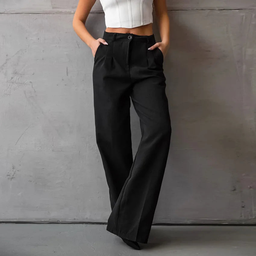 Enyami Spring Fall Urban Wear Work Leisure Official Black Trousers Business Casual Ladies High Waist Straight Women Pants