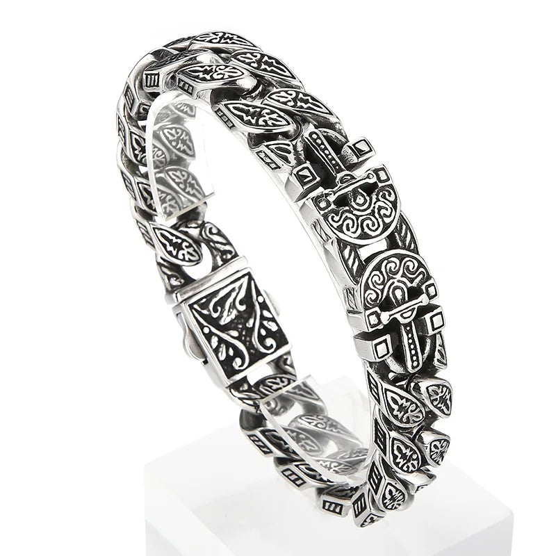 KALEN 220mm Gothic Stainless Steel Egyptian Symbol Ankh Cuban Links Bracelet