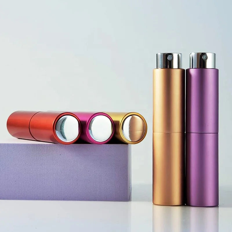 8ml 10ml 15ml 20ml Reusable Twist up Round Trendy Aluminum Travel Cologne Perfume Atomizer Spray Bottle