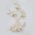 SLBRIDAL Handmade Crystal Freshwater Pearls Ceram Flower Leaf Bridal Hair Comb Hair Pin Set Wedding Hair Accessory Women Jewelry MegaBDM