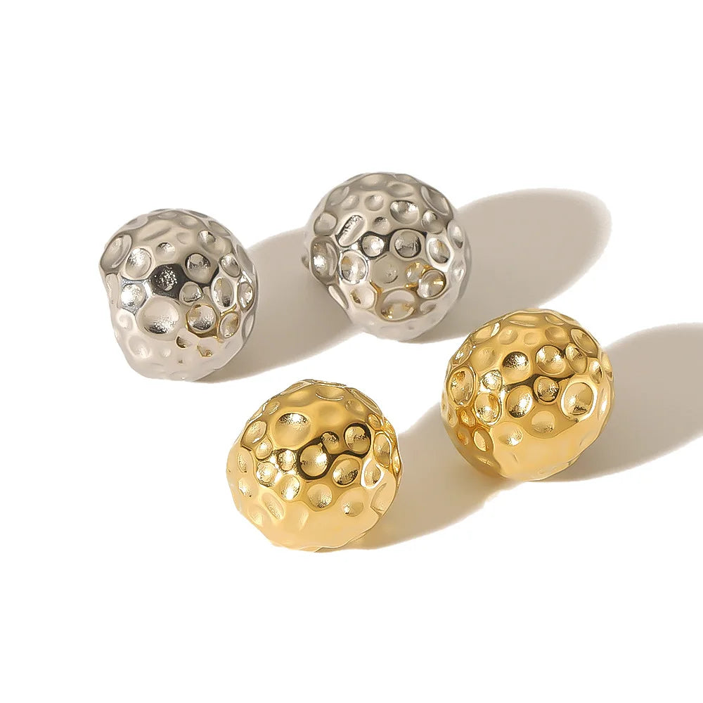 Fenny 18K Gold-plated Wholesale No Fade Designer Vintage Delicate Lava Texture Spherical Hoop Stainless Steel Earring for Women