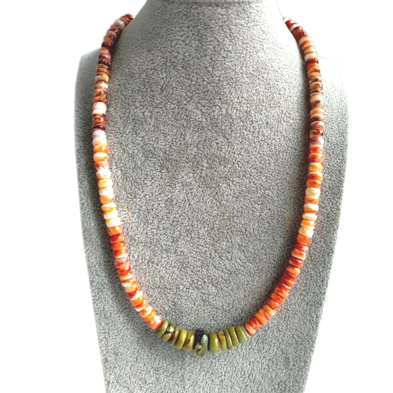 Hand Braided Spiny Oyster with Turquoise Rondelle Beads Necklace