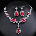 Hot Sale Luxury Water Drop Square Shape Crystal Diamond Necklace Earring Fashion Jewelry Set for Women