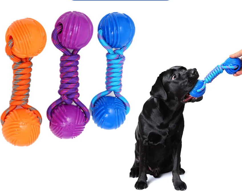 New Arrival Dog Toy Nylon Rope Double Pull Ball TPR Pet Teeth Cleaning Elastic Bite Training Dog Ball Toy