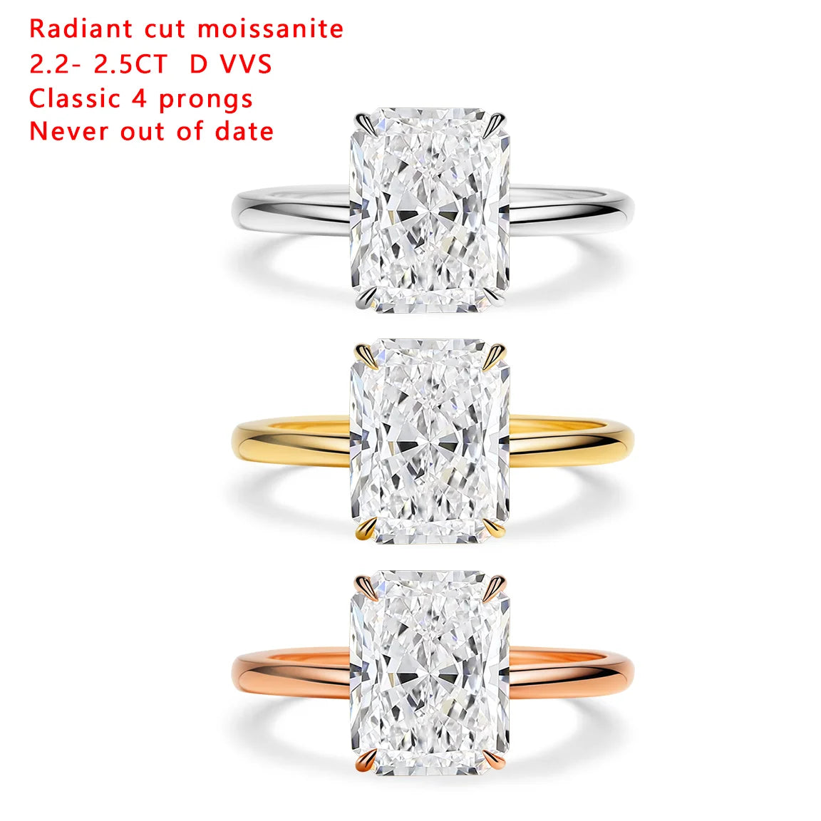 Starsgem Hand Made Jewelry 7*9mm Radiant Cut Moissanite 14k 10k White Gold Moissanite Engagement Ring Women Fine Rings