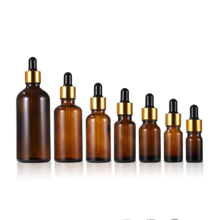 Wholesale 5ml 10ml 15ml 20ml 30ml 50ml 100ml Amber Glass Essential Oil Dropper Bottle With Gold Dropper