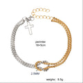 Trendy Two Tone Double Layer Chain 18K Gold Plated Stainless Steel Cross Bracelet for Men Women Tarnish-Free PVD Featuring