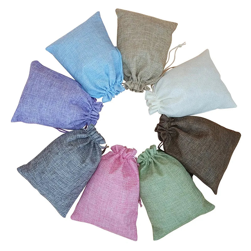 Biodegradable Recycled Linen Jute Bags for Gift Nature Drawstring Small Burlap Jewelry Pouch With Logo