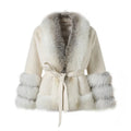 Luxury Winter Belt Slimming Short Fur Jacket Genuine Mink Fur Coat Women With Cross Fox Fur Collar Cuffs