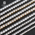 Wholesale Men's Diamond Tennis Chain Necklace 3mm 4mm 5mm Brass Gold Plated Hip Hop Style with Claw Setting Inlay