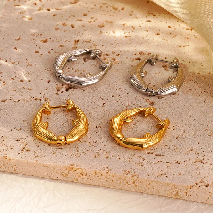 Ocean Style Geometric Retro 18K Gold Plated Stainless Steel Pisces Earrings for Women Dolphin Beach Summer Jewelry Party Gifts