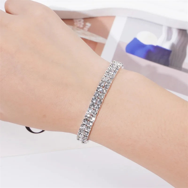 Diamond Elastic Bracelet Women's Single Row Double Row Diamond Elastic Bracelet Full Diamond Gypsy Bracelet Wholesale