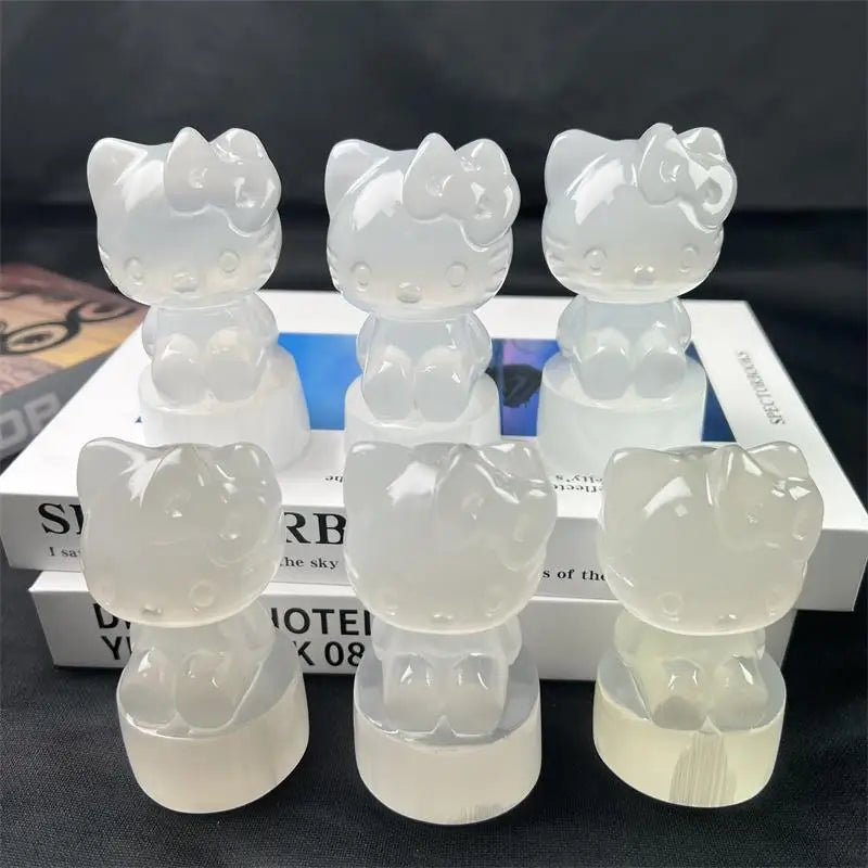 Wholesale Natural Handmade White Selenite Kitty Cats Carving Crystal Statue Crystal Ornaments Craft for Decoration