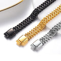 316L Stainless Steel Franco Woven Bracelet for Men Thick Braided Chain Link Bangle with Rectangular Fold Over Clasp PVD 18k OEM