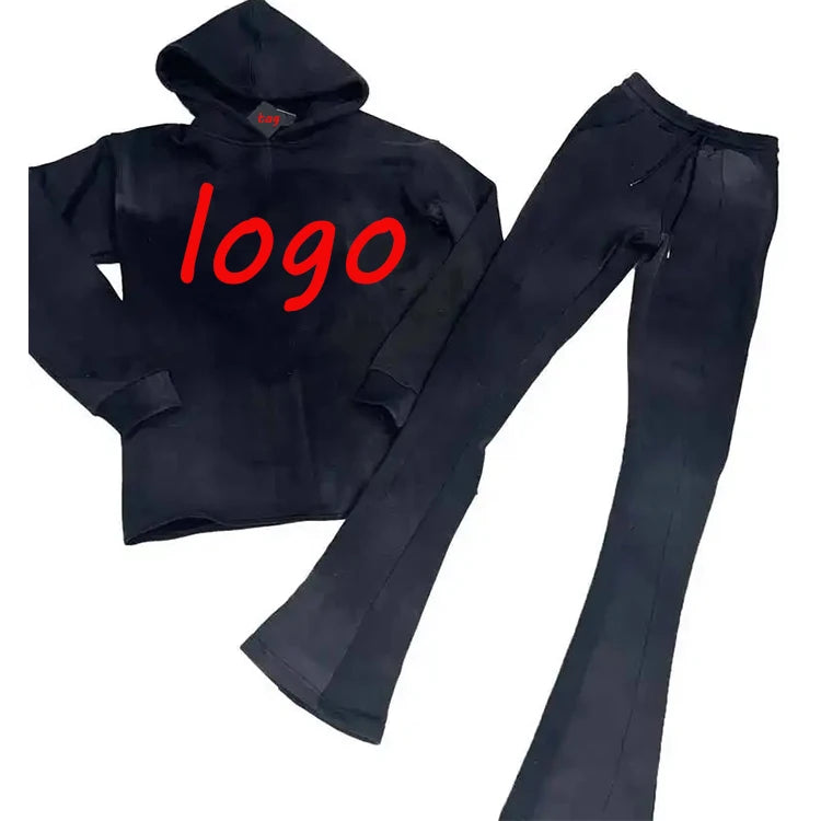Custom Stacked Joggers Flared Oversized Hoodie and SweatPants Set Sun Dried Faded