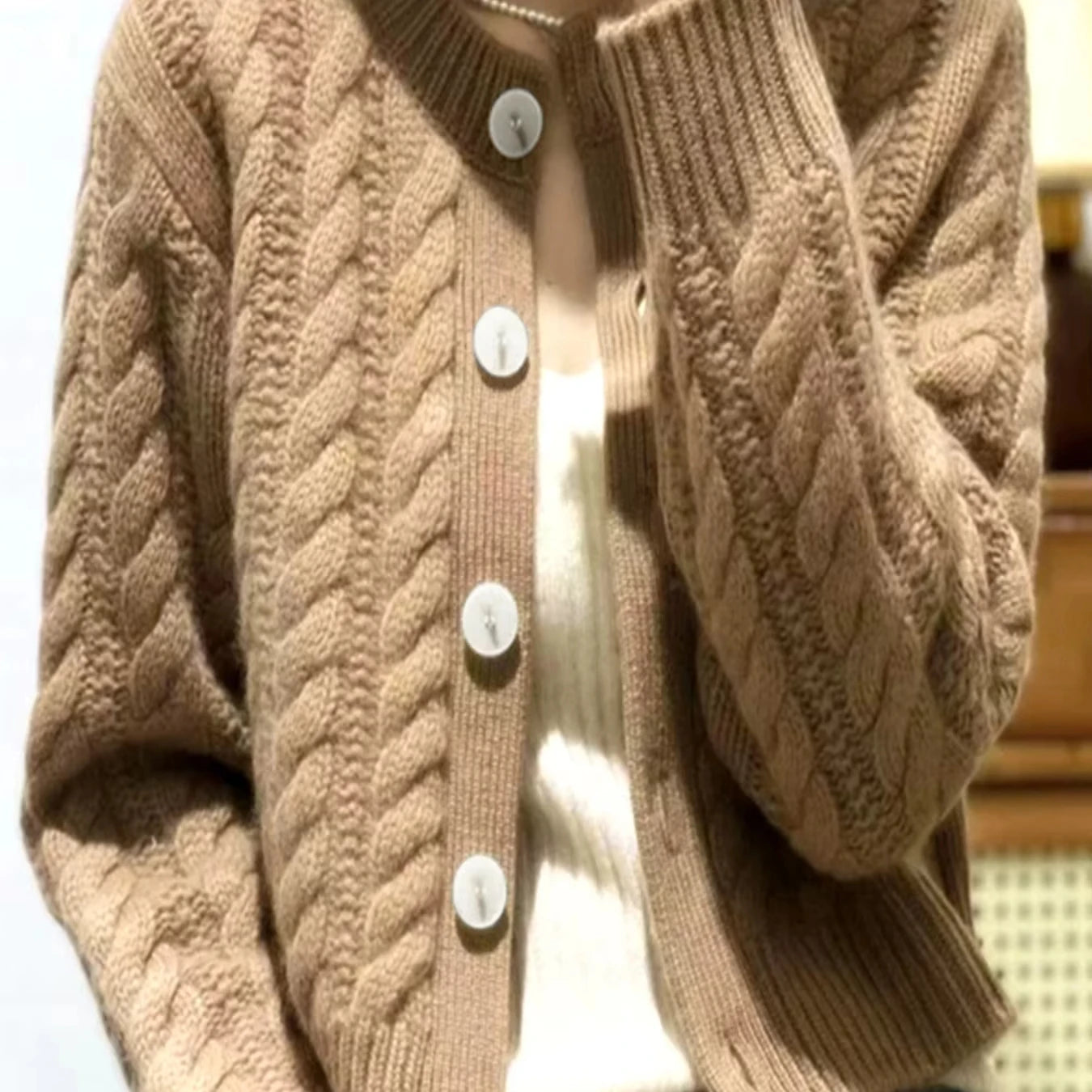 Women's Cardigan Sweater with Buttons - Long Sleeve Round Neck Fashion for Spring Autumn and Winter