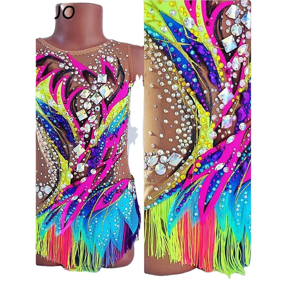 Artistic Gymnastics Leotards Blue Spandex Unitards High Elasticity Breathable Diamond Look Rhythmic Gymnastic Costumes