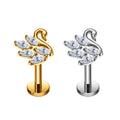 ASTM F136 G23 Titanium Flat Back Swan Shape Marquise CZ Inlay Nose Stud Labret Ear Tragus Cartilage Helix Body Piercing Jewelry