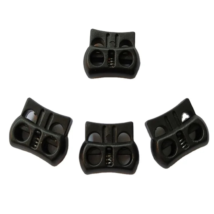Wholesale Good Quality Black 2 Hole Cord Lock Double Hole Stopper Rope Toggle Cord Lock for Garment Bags Sportswear